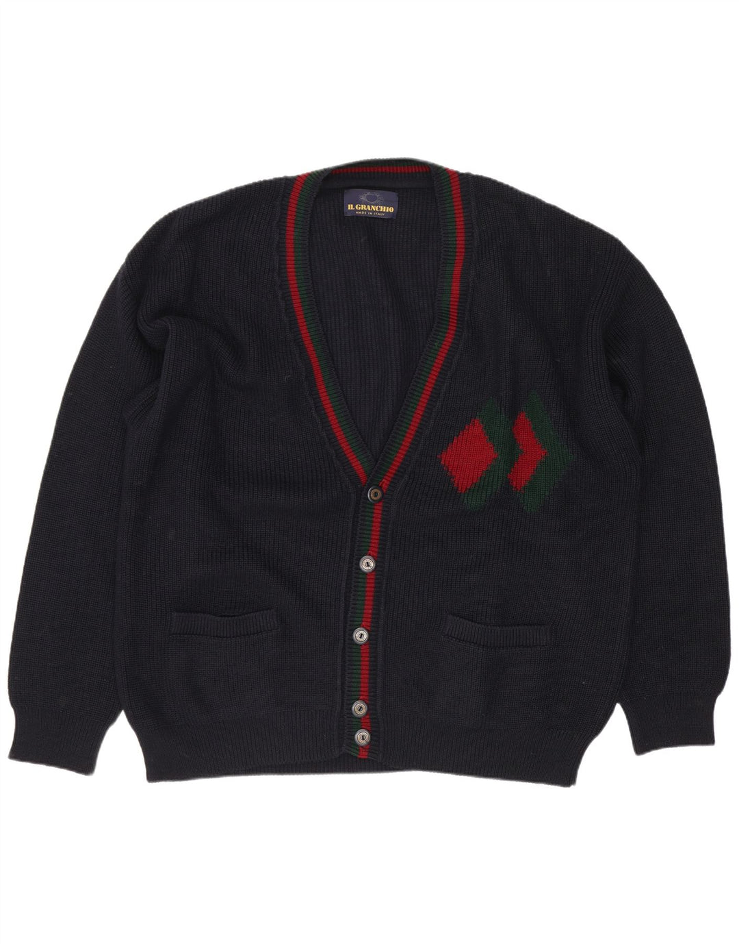 Il Granchio Herre Cardigan Sweater XL Marineblå Geometrisk Uld