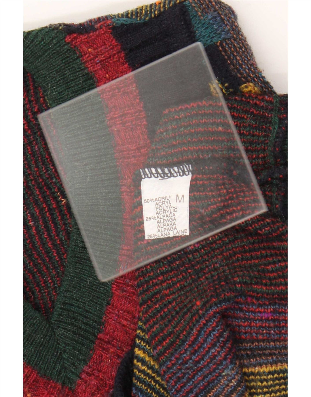 Vintage Herre V-hals sweater Medium Flerfarvet geometrisk akryl