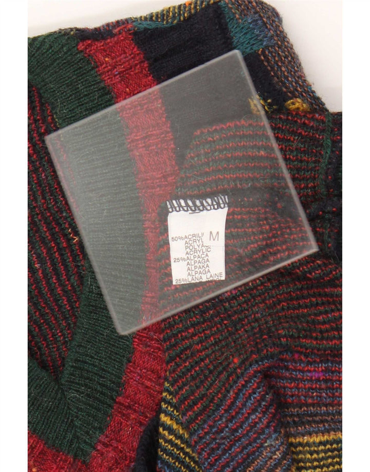 Vintage Herre V-hals sweater Medium Flerfarvet geometrisk akryl