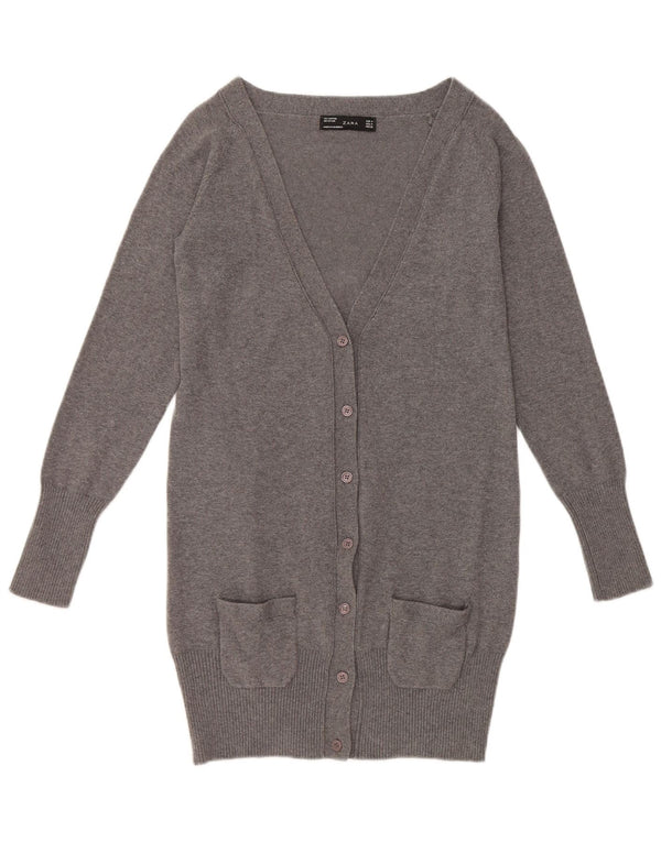Zara Womens Longline Cardigan Sweater UK 12 Medium Grey