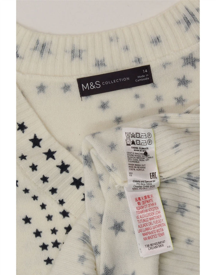 Marks & Spencer Dame V-hals sweater UK 14 Large White