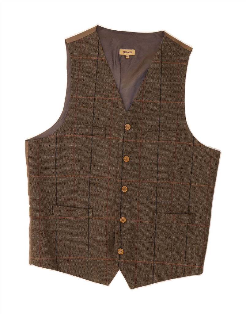 FERAUD Mens Waistcoat IT 44 XS Brown Check Wool Vintage Feraud and Second-Hand Feraud from Messina Hembry 