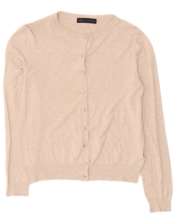 Marks & Spencer Womens Crop Cardigan Sweater UK 10 Small Beige Viscose
