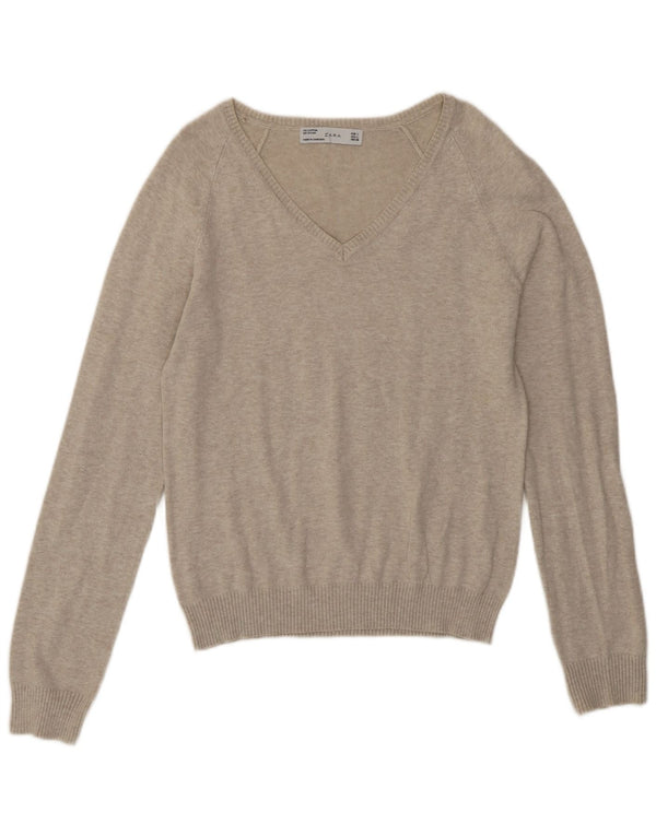 Zara Dame V-hals sweater UK 14 Stor Beige