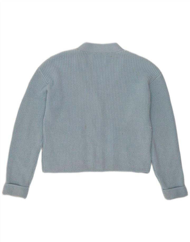 Zara Girls Crop Cardigan Sweater 13-14 År Blå Polyester