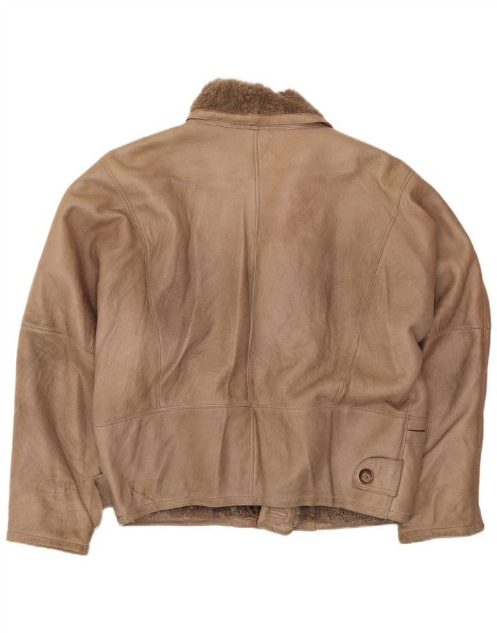 Vintage Herre Dobbeltradet Shearling Jacket IT 52 XL Beige