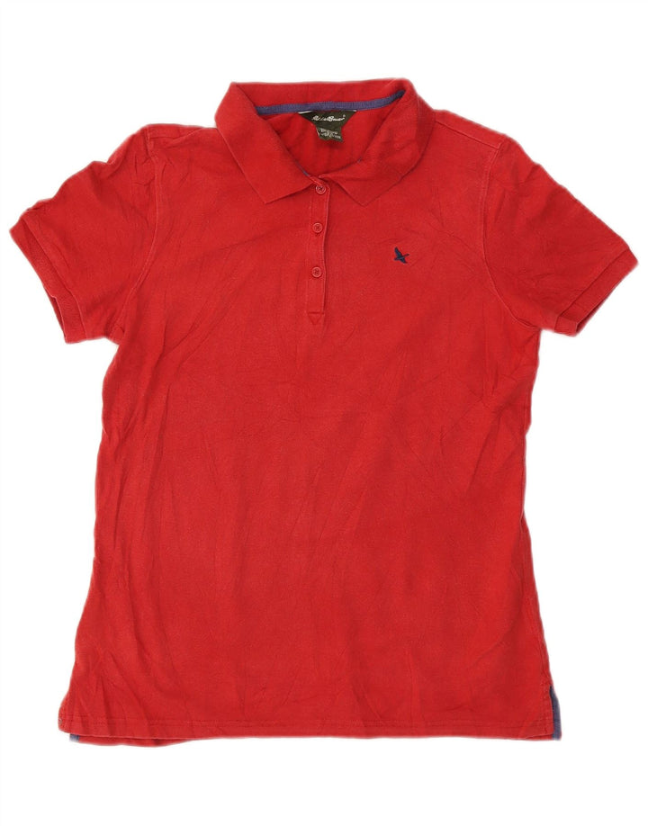 EDDIE BAUER Dame Polo Shirt UK 10 Lille Rød Bomuld