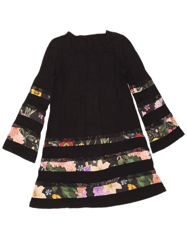 Desigual Dame Langærmet A-Line Kjole UK 10 Small Black Floral