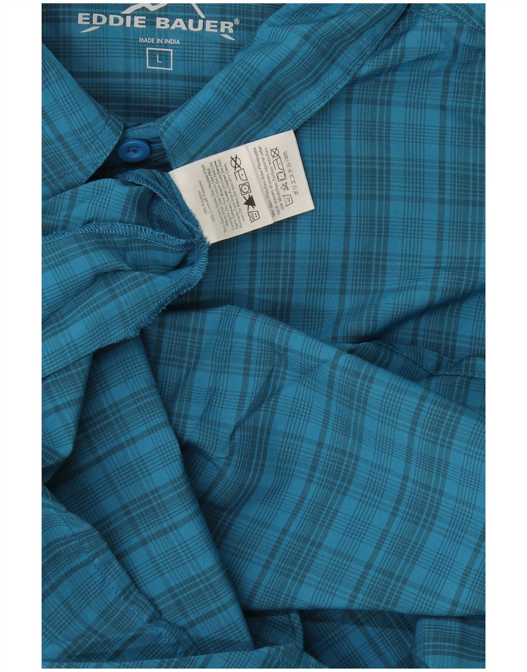 Eddie Bauer kortærmet herreskjorte stor blå ternet polyester