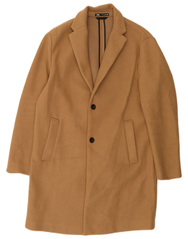 Zara Herre Overfrakke UK 40 Stor Brun Polyester