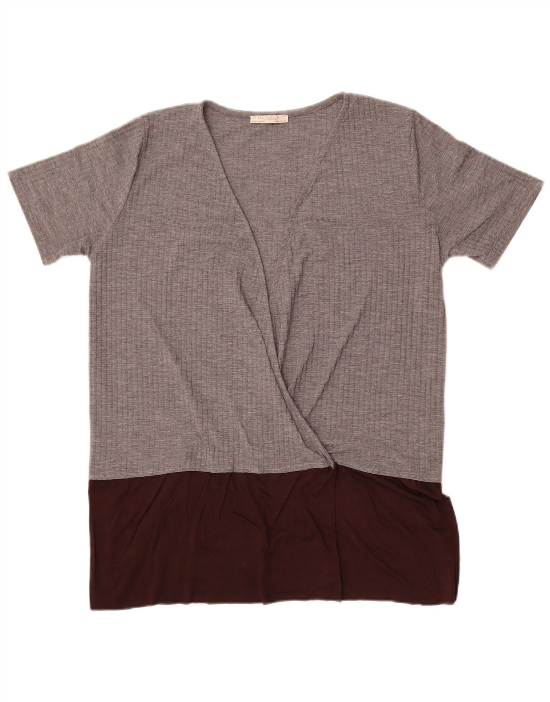Zara Dame Bluse Top UK 16 Stor Grå Colourblock