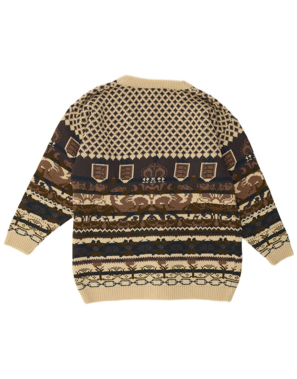 Alessandra Morellini Dame Cardigan Sweater UK 16 Large Beige Fair Isle