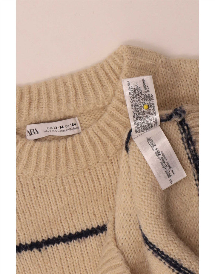 Zara drenge sweater med rund hals 13-14 år Beige stribet polyester