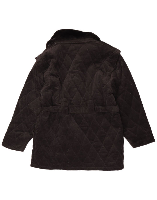 Regina Schrecker Womens Quilted Corduroy Coat UK 14 Large Black Cotton