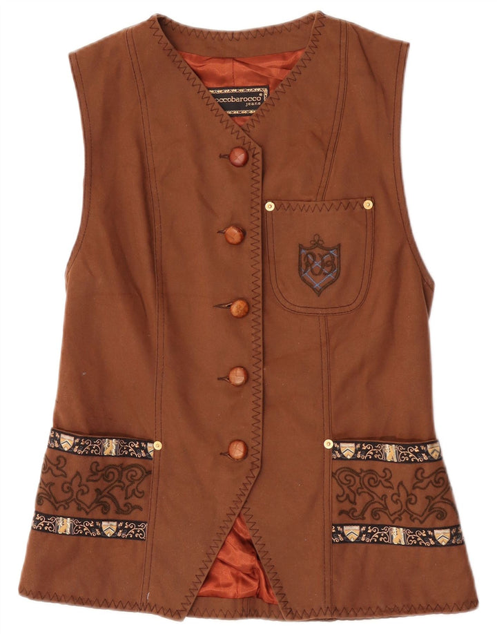 Roccobarocco Dame Gilet IT 40 Lille Brun Paisley Bomuld