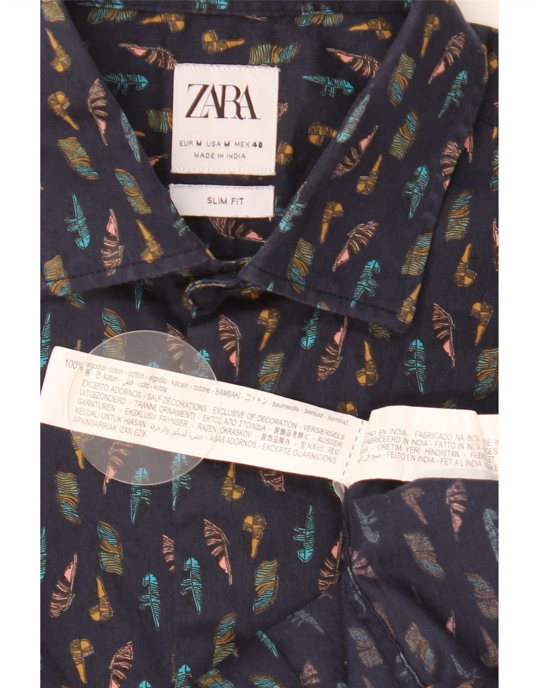 Zara Herre abstrakt mønster Slim Fit skjorte medium marineblå