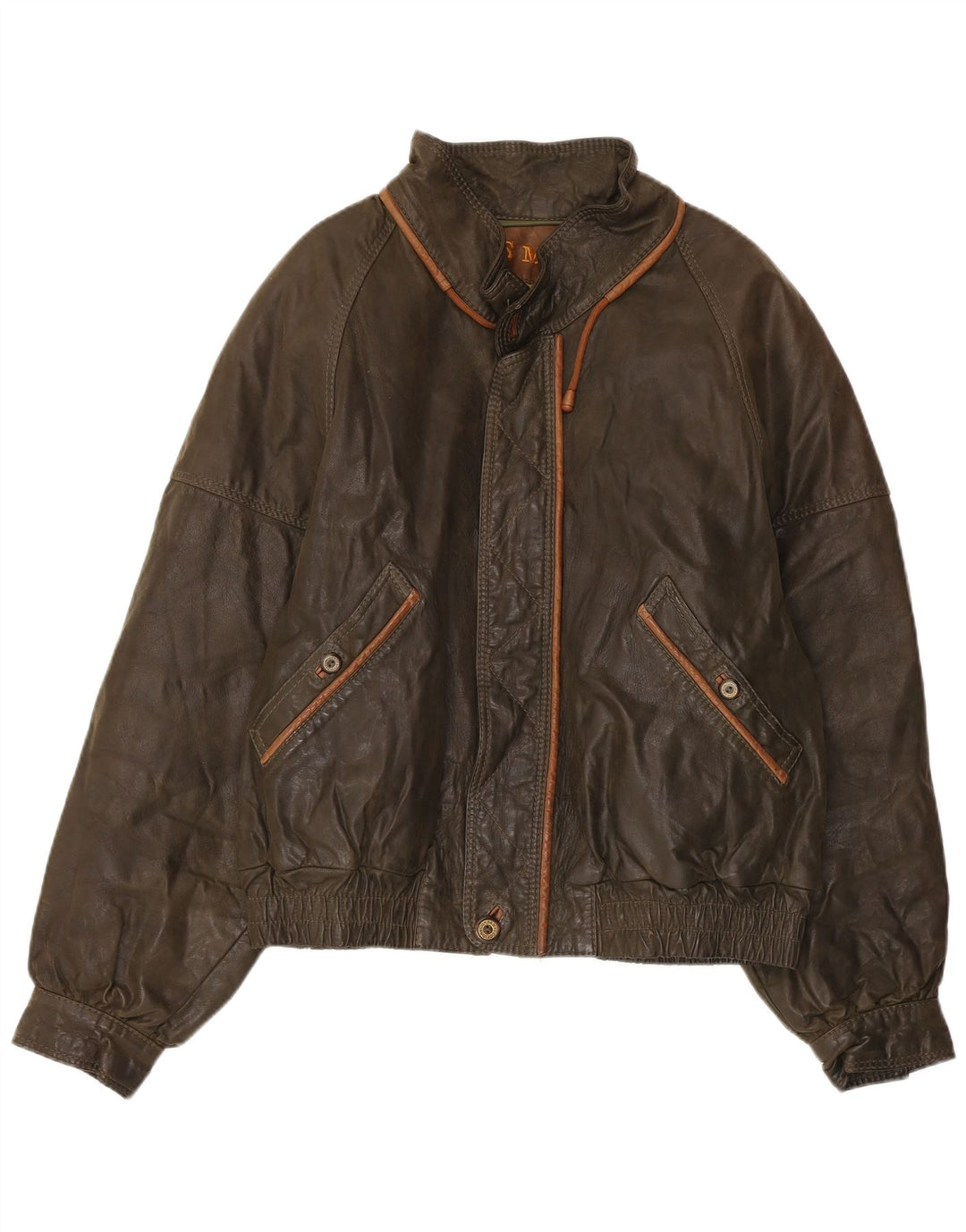 Vintage herre imiteret læderjakke IT 50 Large Khaki Polyester