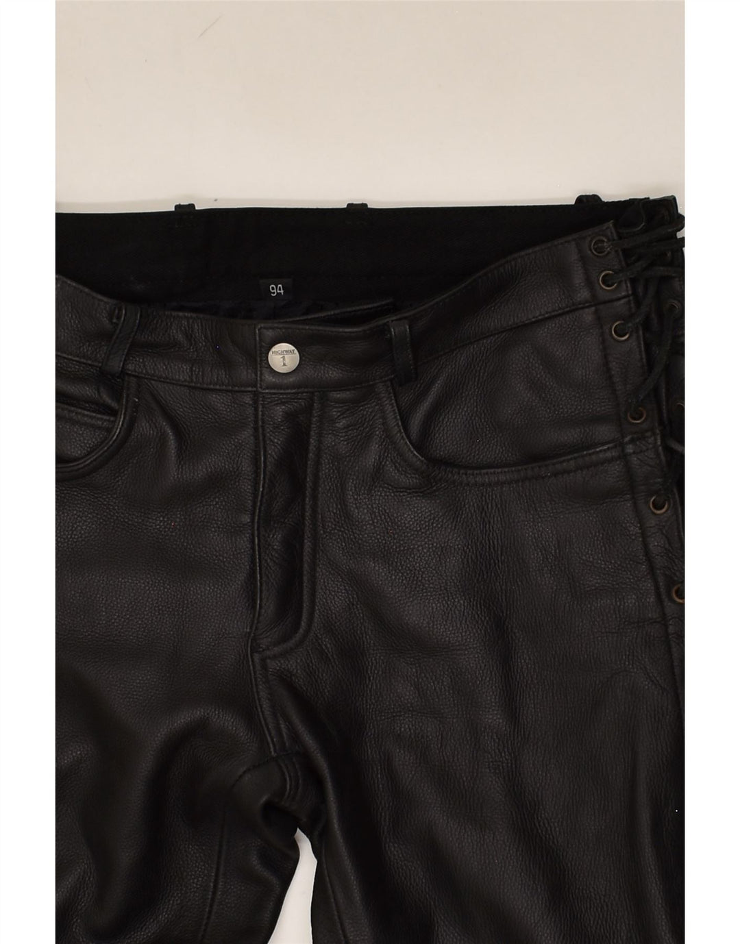 HIGHWAY 1 Dame Læder Casual Bukser W34 L35 Sort Læder
