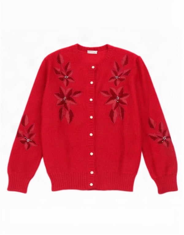 Vintage dame cardigan sweater UK 16 Large Red Floral