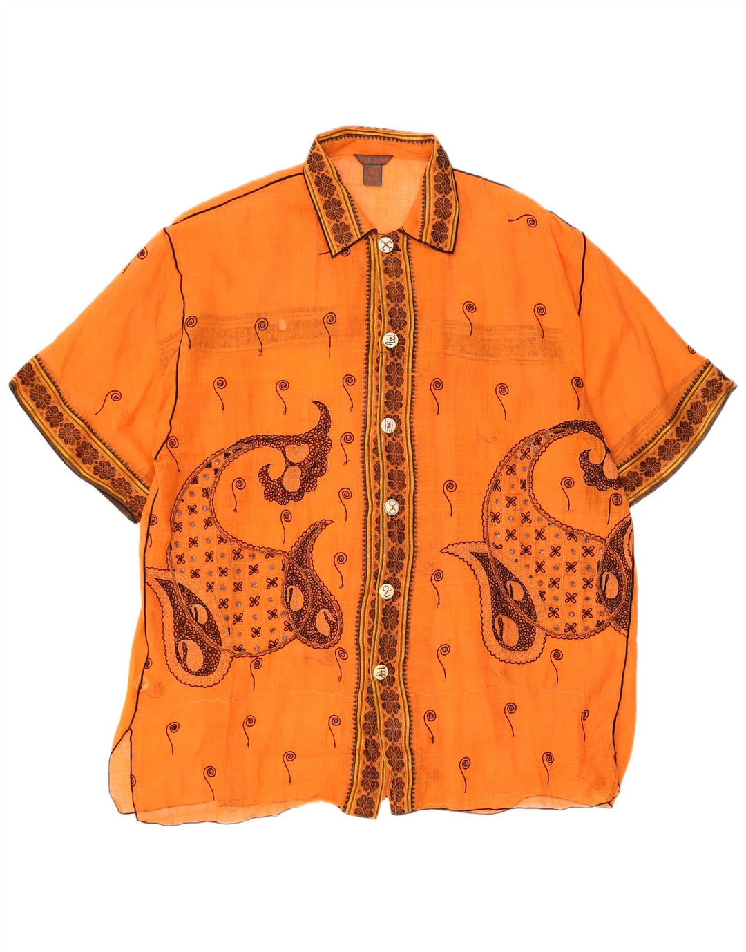 PAUL ROPP Dame See Through Oversized skjorte UK 14 Medium Orange Paisley