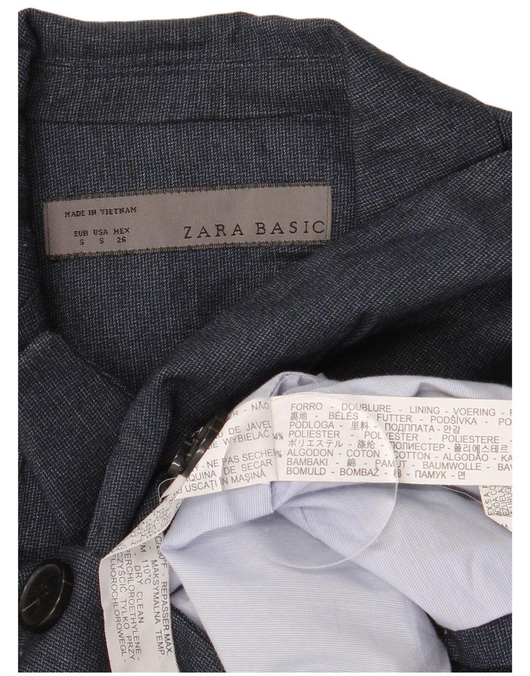 Zara Dame 1 Knap Blazer Jacket UK 10 Small Navy Blue Polyester