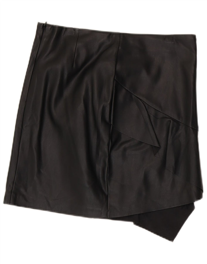 Sisley Womens asymmetrisk lædernederdel UK 12 Medium W30 Black Polyester