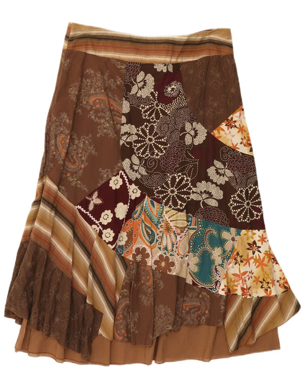 Next Womens Asymmetrical Skirt UK 14 Large W34 Brown Floral Cotton