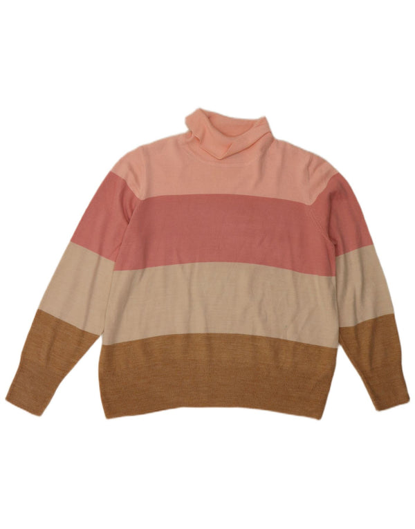 Marks & Spencer Womens Roll Neck Jumper Sweater UK 18 XL Pink Colourblock