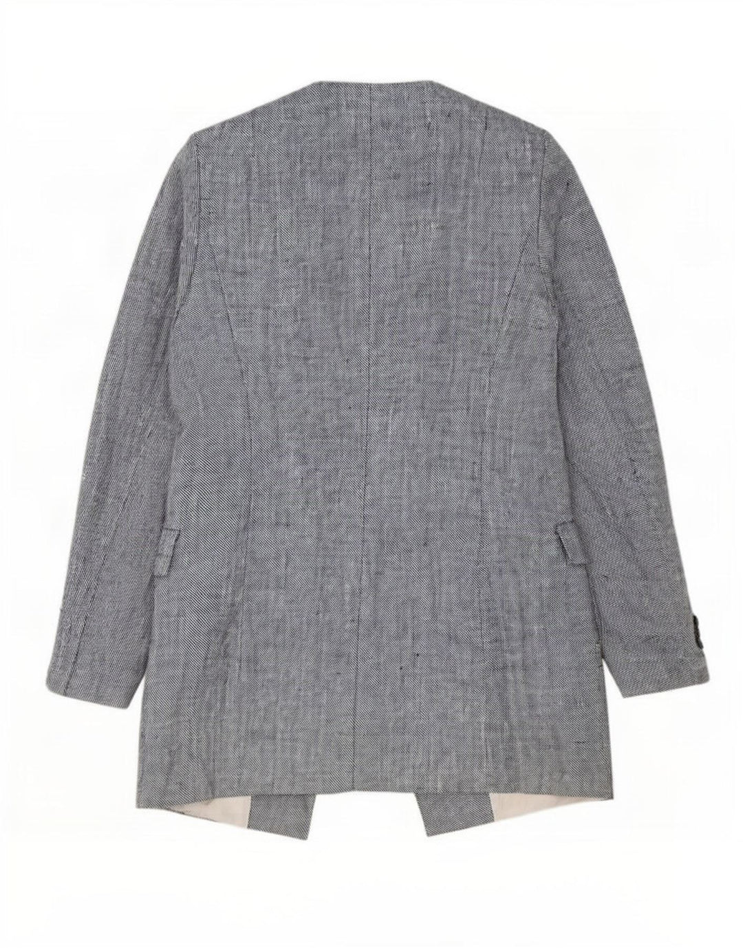 Zara Womens Longline Open Blazer Jacket UK 12 Medium Blue Linen
