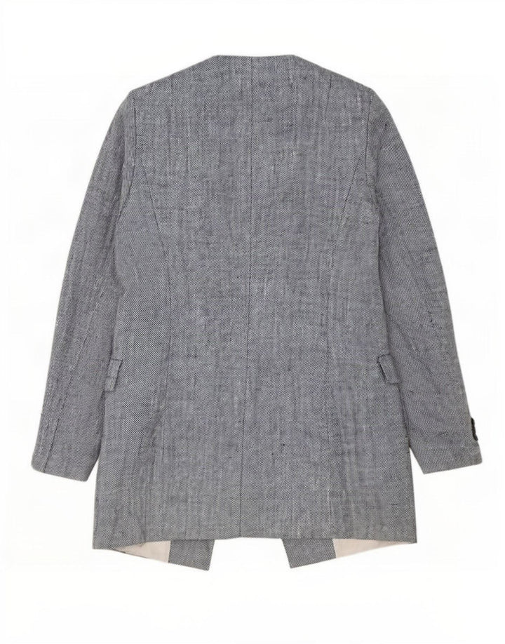Zara Womens Longline Open Blazer Jacket UK 12 Medium Blue Linen