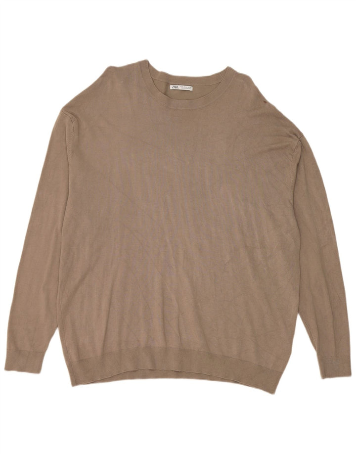 Zara Herre sweater med rund hals XL Grå viskose