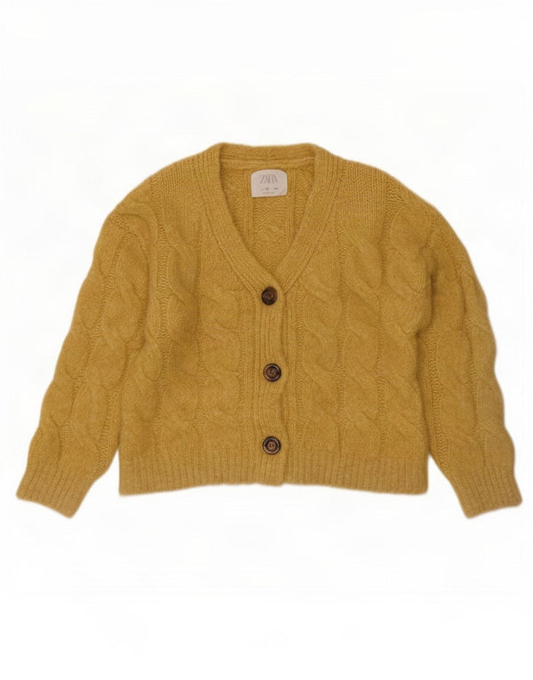 Zara Girls Crop Cardigan Sweater 8-9 År Gul Akryl