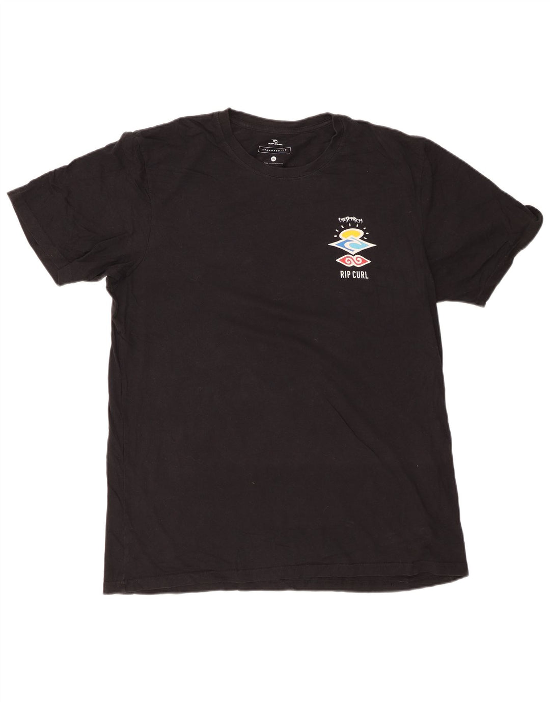 RIP CURL Herre Standard Fit Grafisk T-Shirt Top 2XL Sort Bomuld