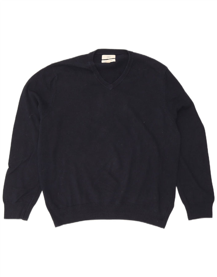 Marks & Spencer Herre V-hals sweater XL marineblå bomuld