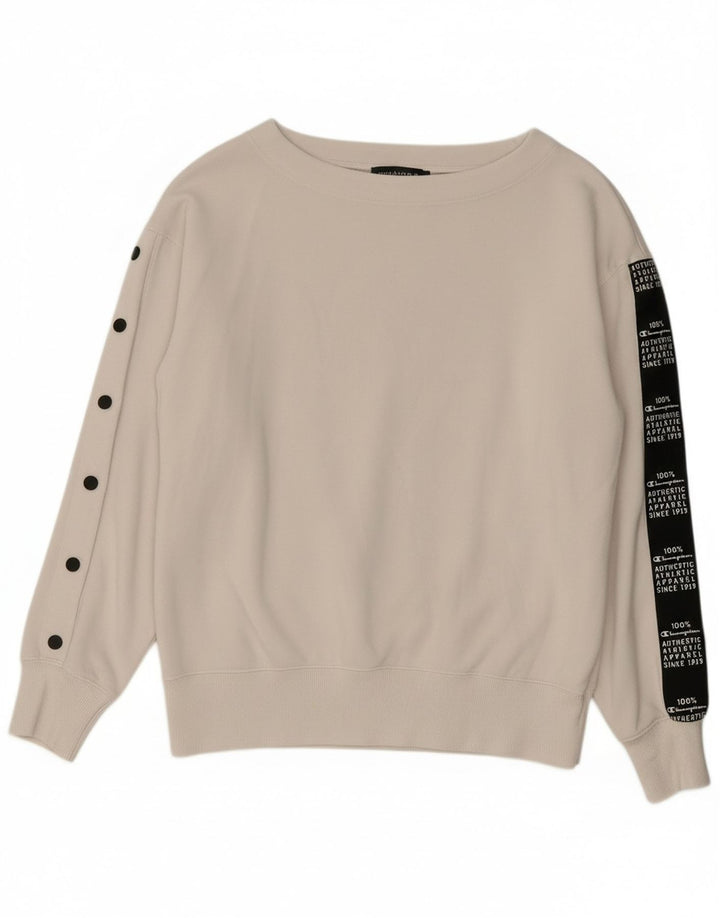 CHAMPION Womens Graphic Sweatshirt Jumper UK 14 Medium White Colourblock