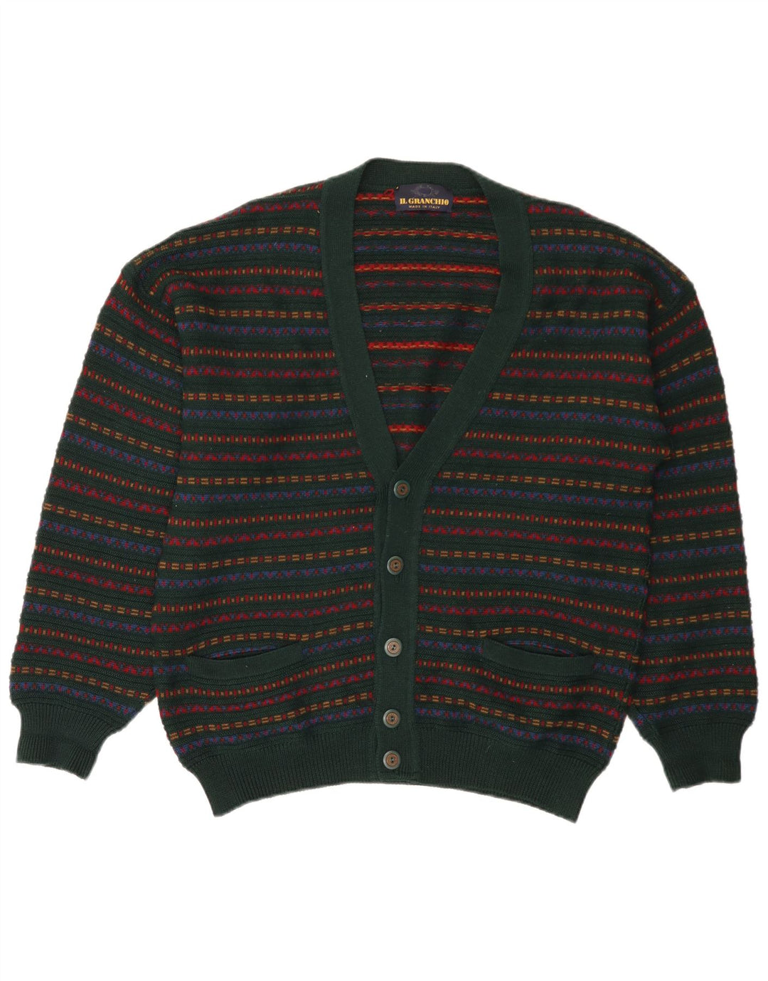 Il Granchio Herre Cardigan Sweater Medium Grøn Stribet Uld