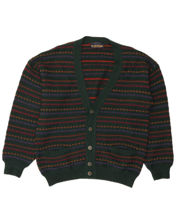 Il Granchio Herre Cardigan Sweater Medium Grøn Stribet Uld