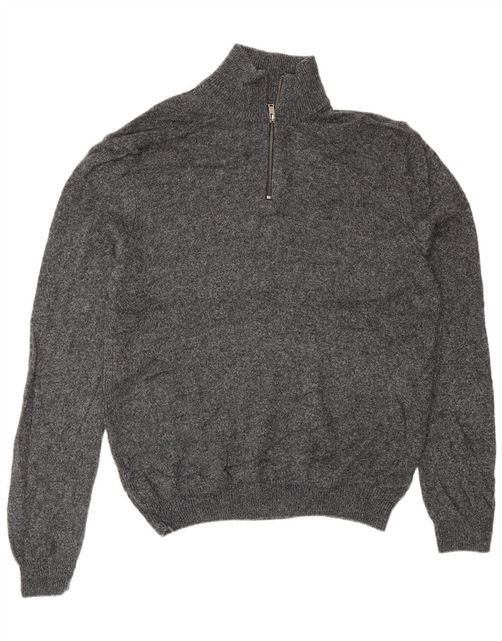 Marks & Spencer Herre Zip Neck Jumper Sweater Large Grå Uld