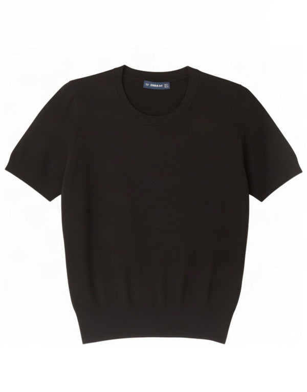 Zara Dame Kortærmet Boat Neck Jumper Sweater UK 16 Large Black
