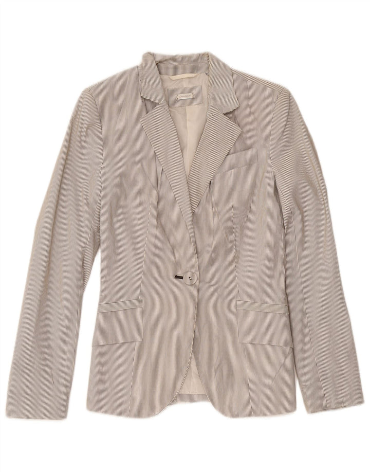 Zara Dame 1-knaps blazerjakke UK 4 XS Hvid nålestribet polyester