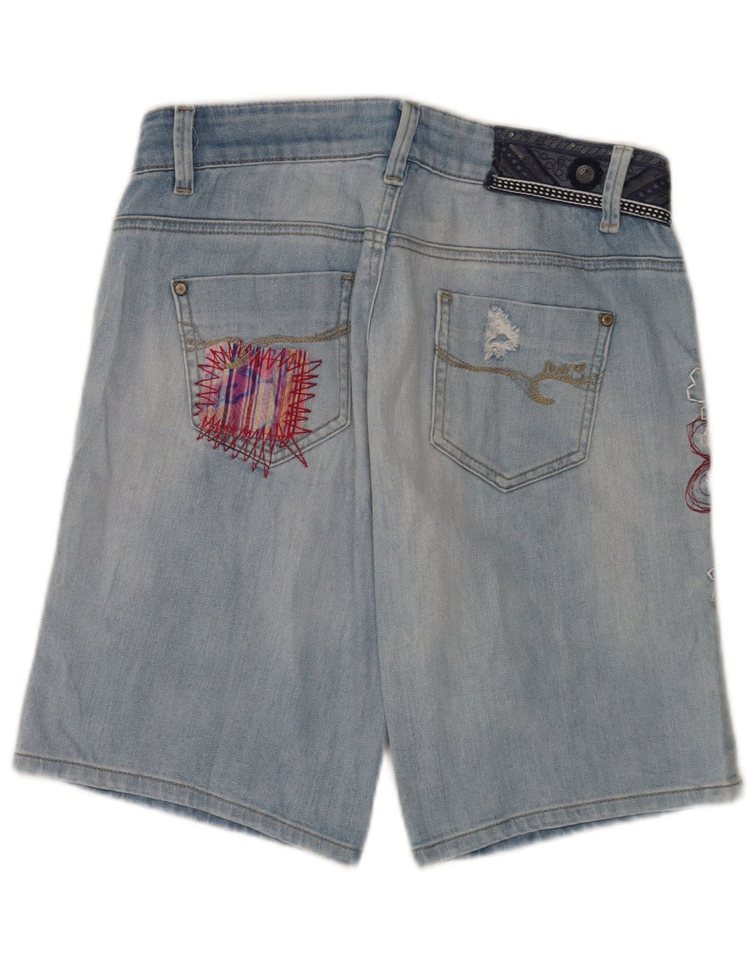 Desigual Kvinders Grafiske Distressed Denim Shorts W28 Medium Blue Floral