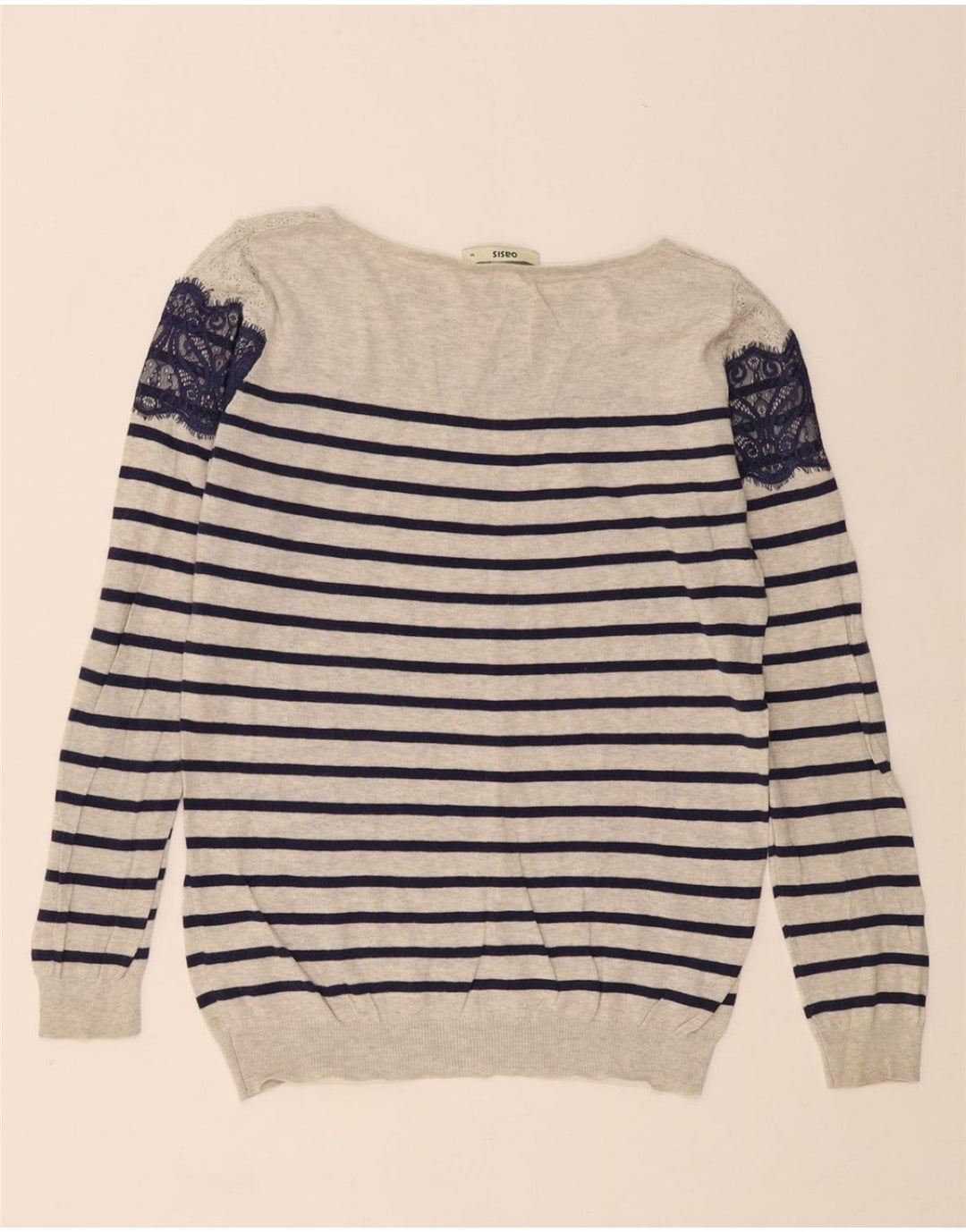 OASIS Womens Boat Neck Jumper Sweater UK 14 Medium Grey Striped Cotton Vintage Oasis and Second-Hand Oasis from Messina Hembry 