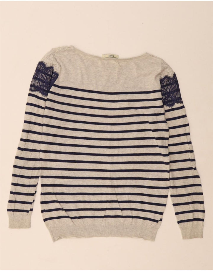 OASIS Womens Boat Neck Jumper Sweater UK 14 Medium Grey Striped Cotton Vintage Oasis and Second-Hand Oasis from Messina Hembry 