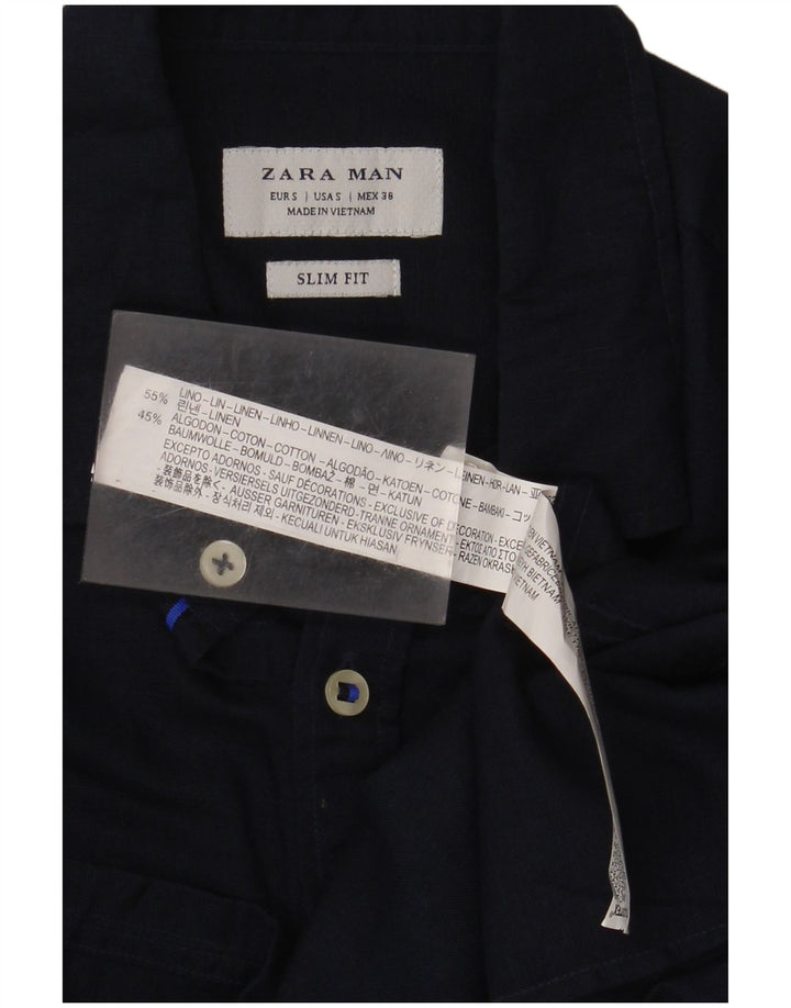 Zara Herre Slim Fit skjorte lille marineblå linned