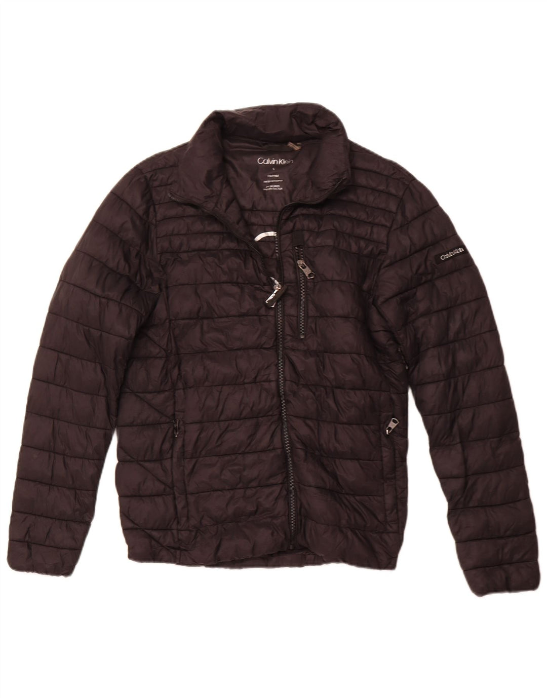 CALVIN KLEIN Herre grafisk polstret jakke UK 36 Lille sort nylon