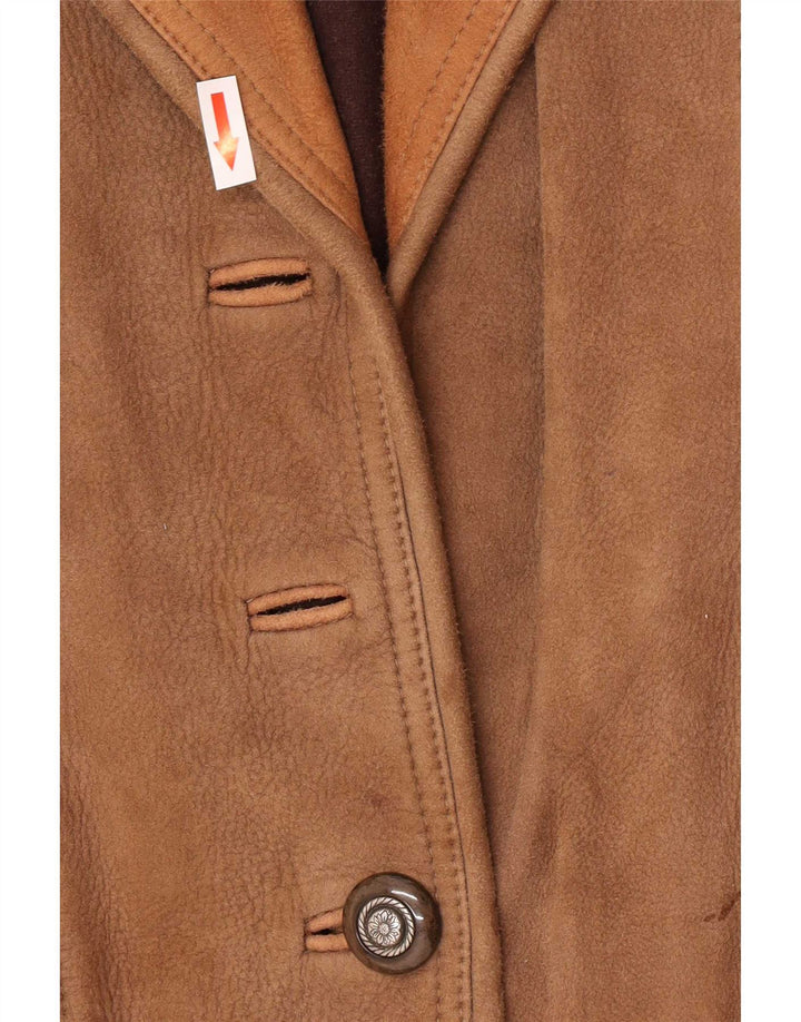 Vintage Dame Ruskind 1 Knap Blazer Jakke IT 40 Stor Brun Læder
