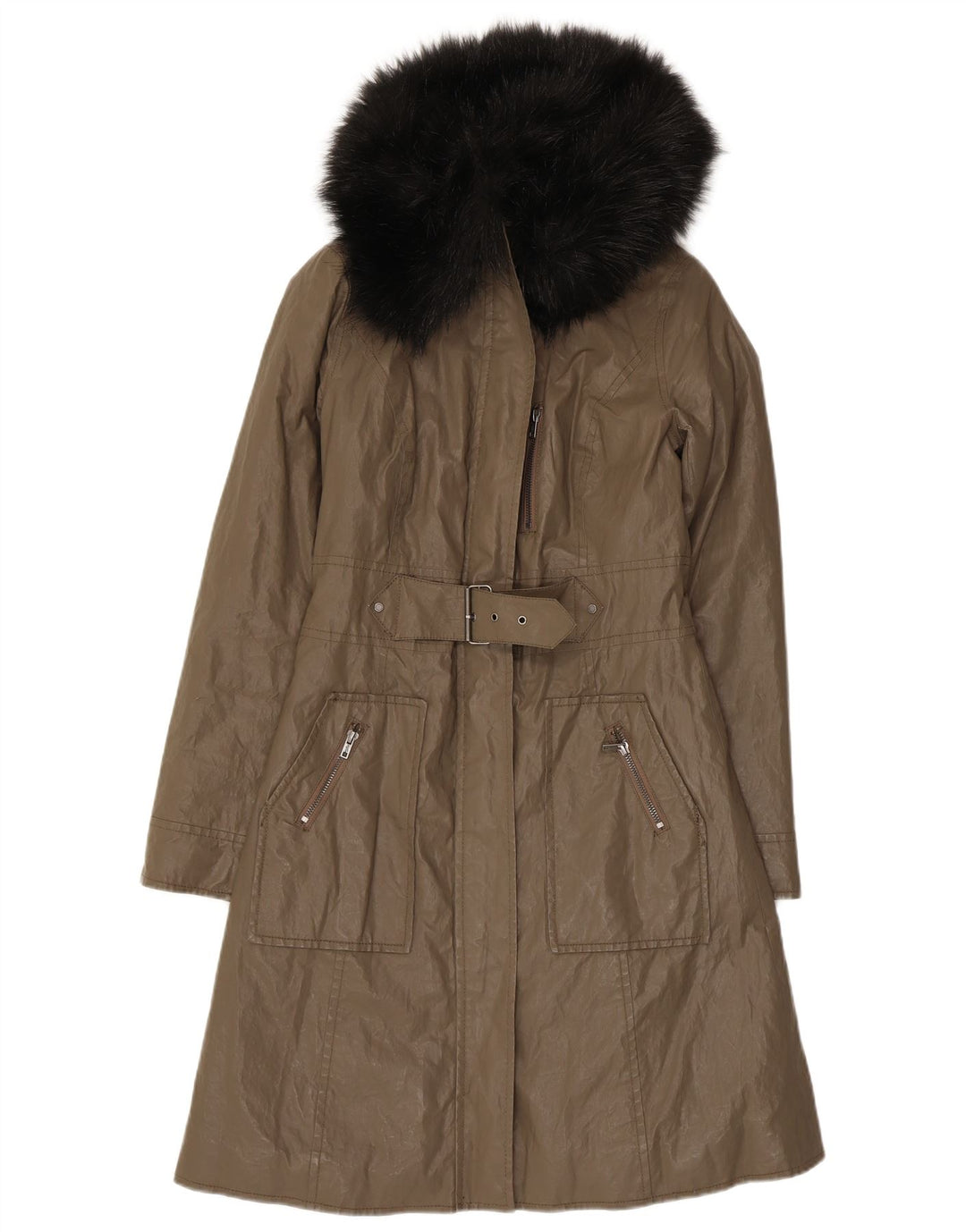 Dkny Dame Overfrakke UK 6 XS Khaki Ramie