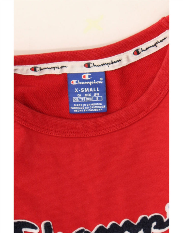 CHAMPION Womens Oversized Crop Graphic Sweatshirt Jumper UK 6 XS Red Vintage Champion and Second-Hand Champion from Messina Hembry 
