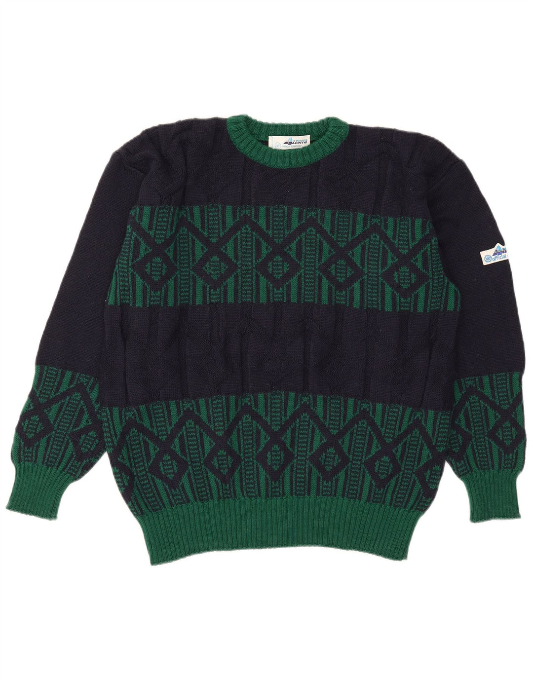 Azzurra Herre Crew Neck Jumper Sweater IT 50 Medium Navy Blue Geometrisk
