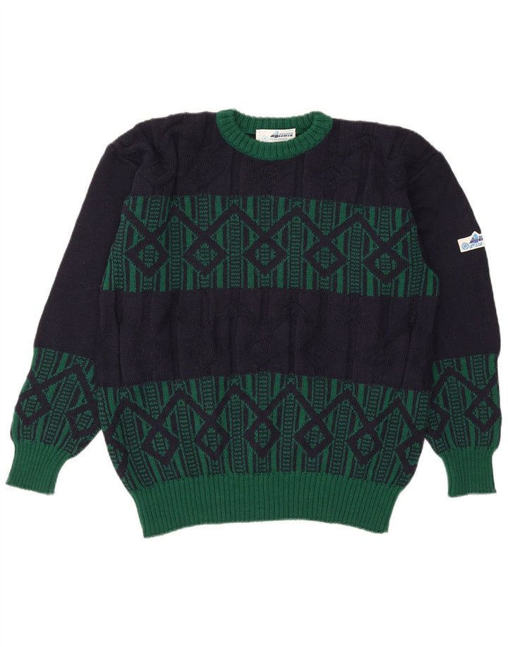 Azzurra Herre Crew Neck Jumper Sweater IT 50 Medium Navy Blue Geometrisk
